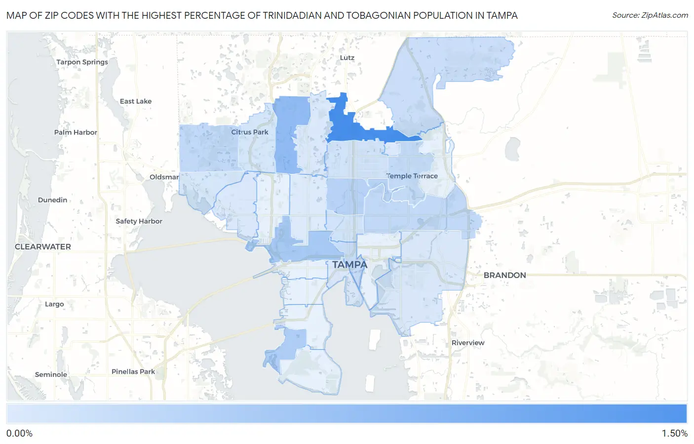 Zip Codes with the Highest Percentage of Trinidadian and Tobagonian Population in Tampa Map