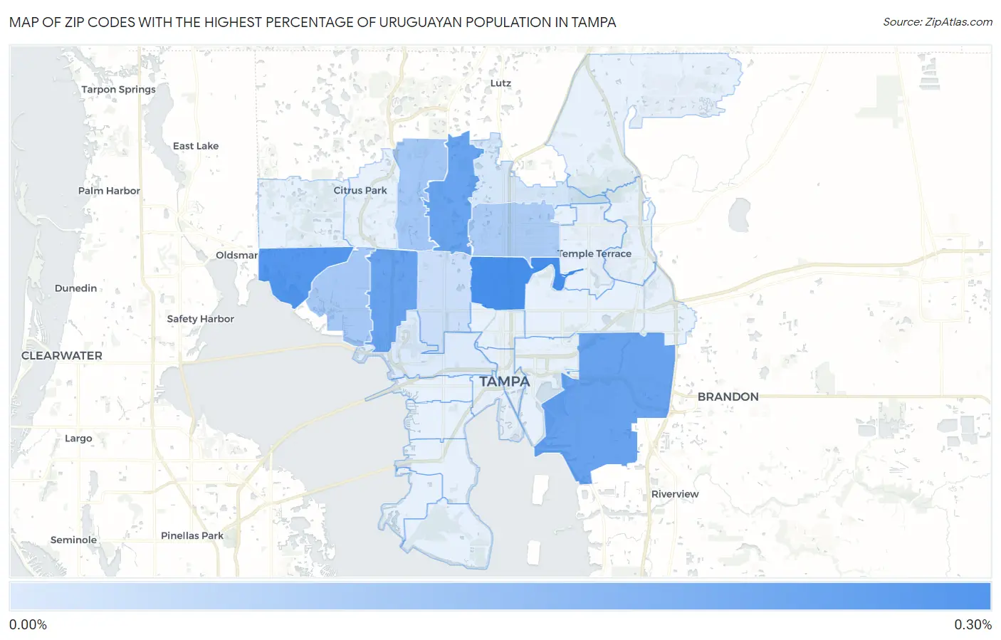 Zip Codes with the Highest Percentage of Uruguayan Population in Tampa Map