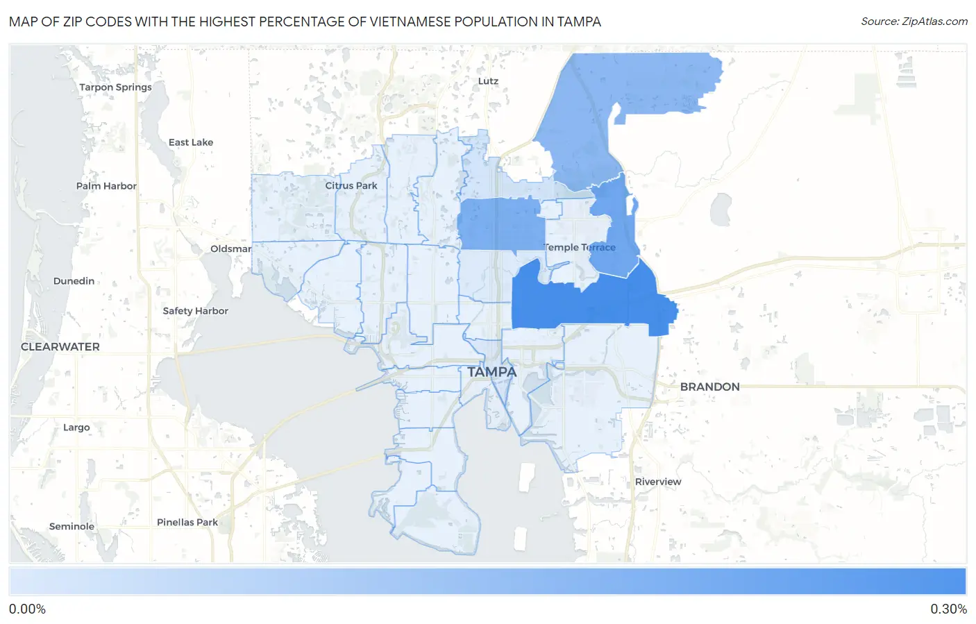 Zip Codes with the Highest Percentage of Vietnamese Population in Tampa Map