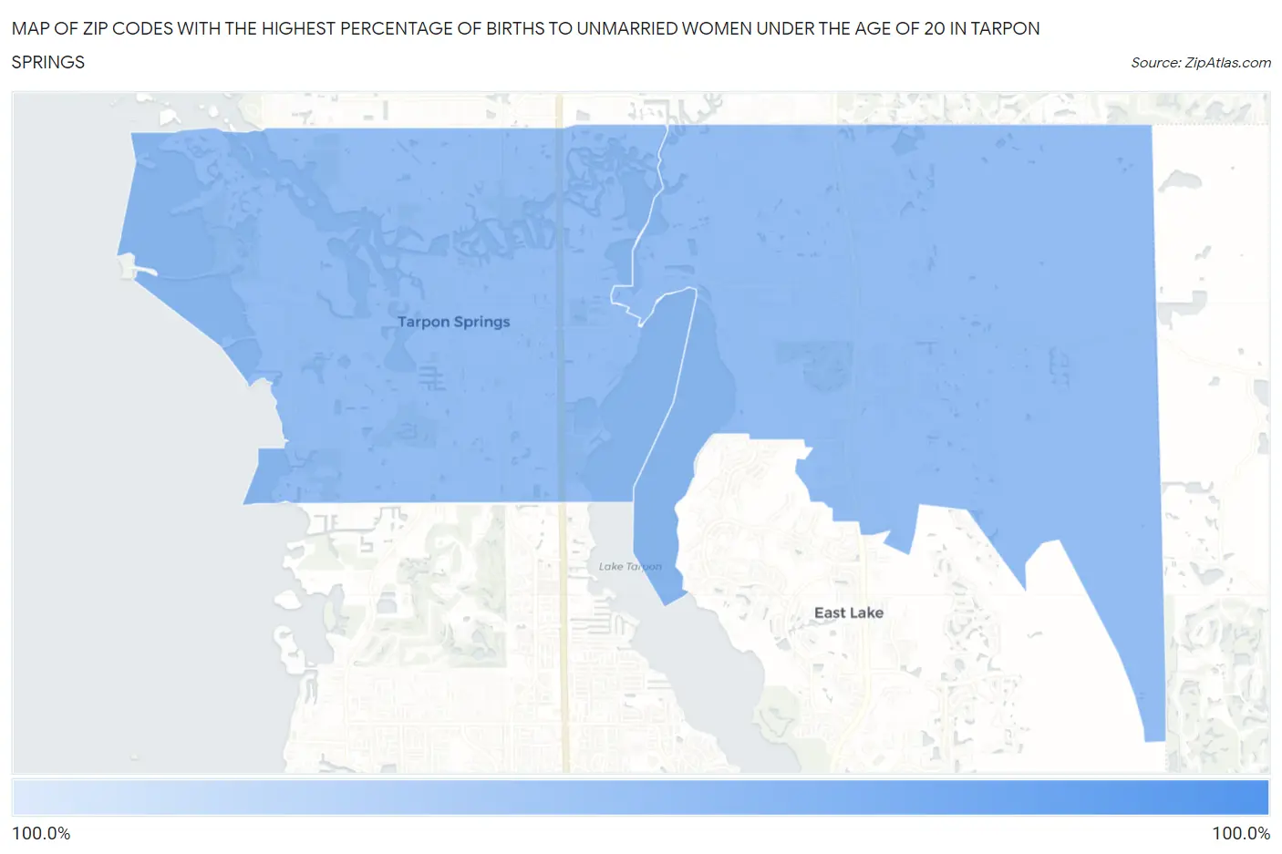 Zip Codes with the Highest Percentage of Births to Unmarried Women under the Age of 20 in Tarpon Springs Map