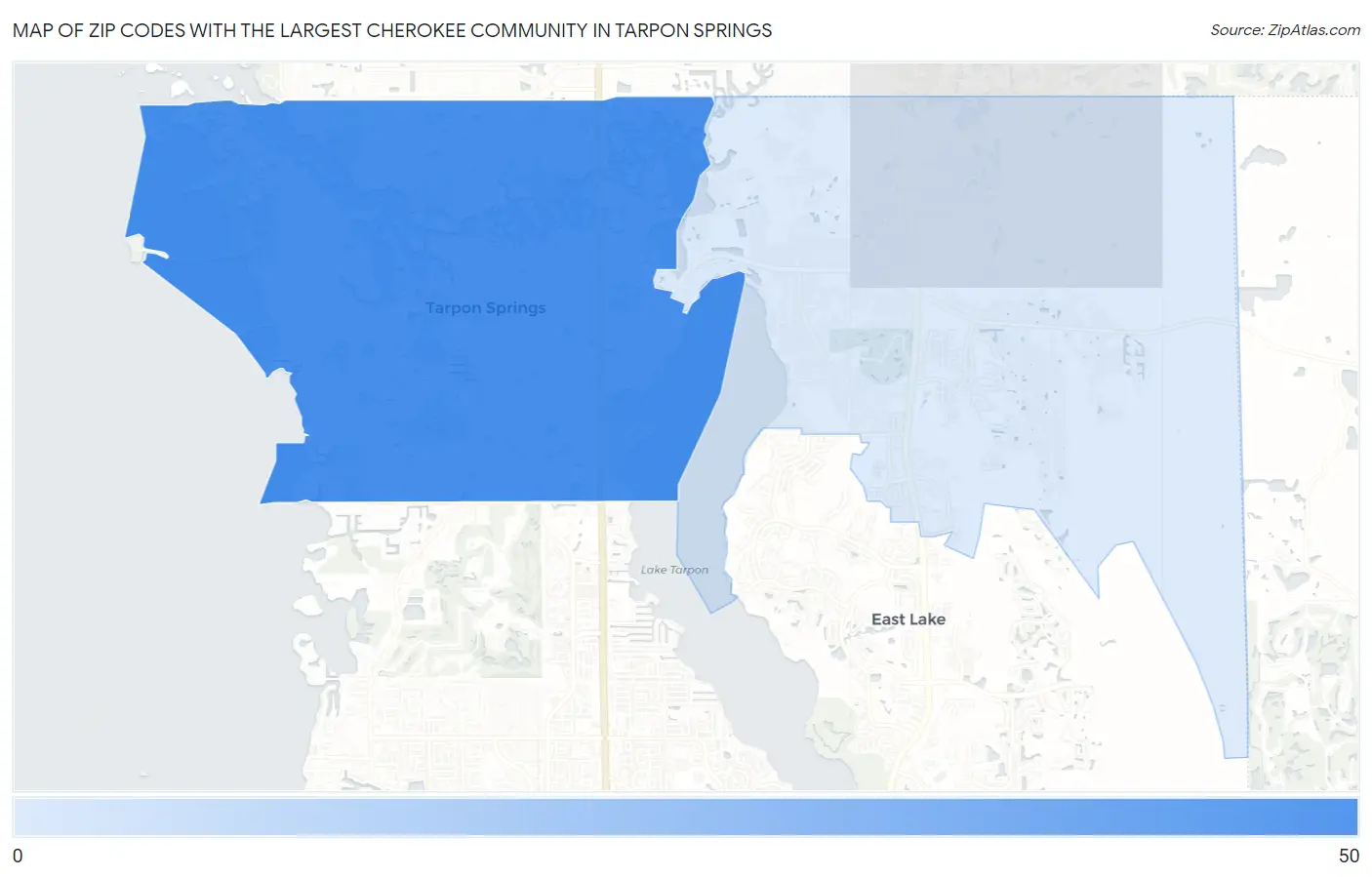 Zip Codes with the Largest Cherokee Community in Tarpon Springs Map