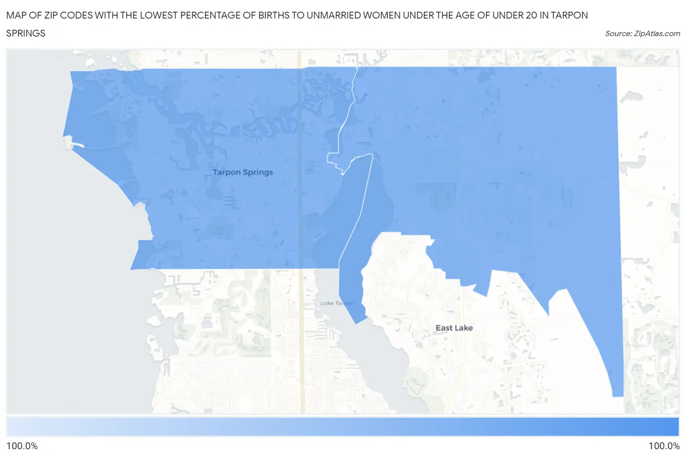 Zip Codes with the Lowest Percentage of Births to Unmarried Women under the Age of under 20 in Tarpon Springs Map