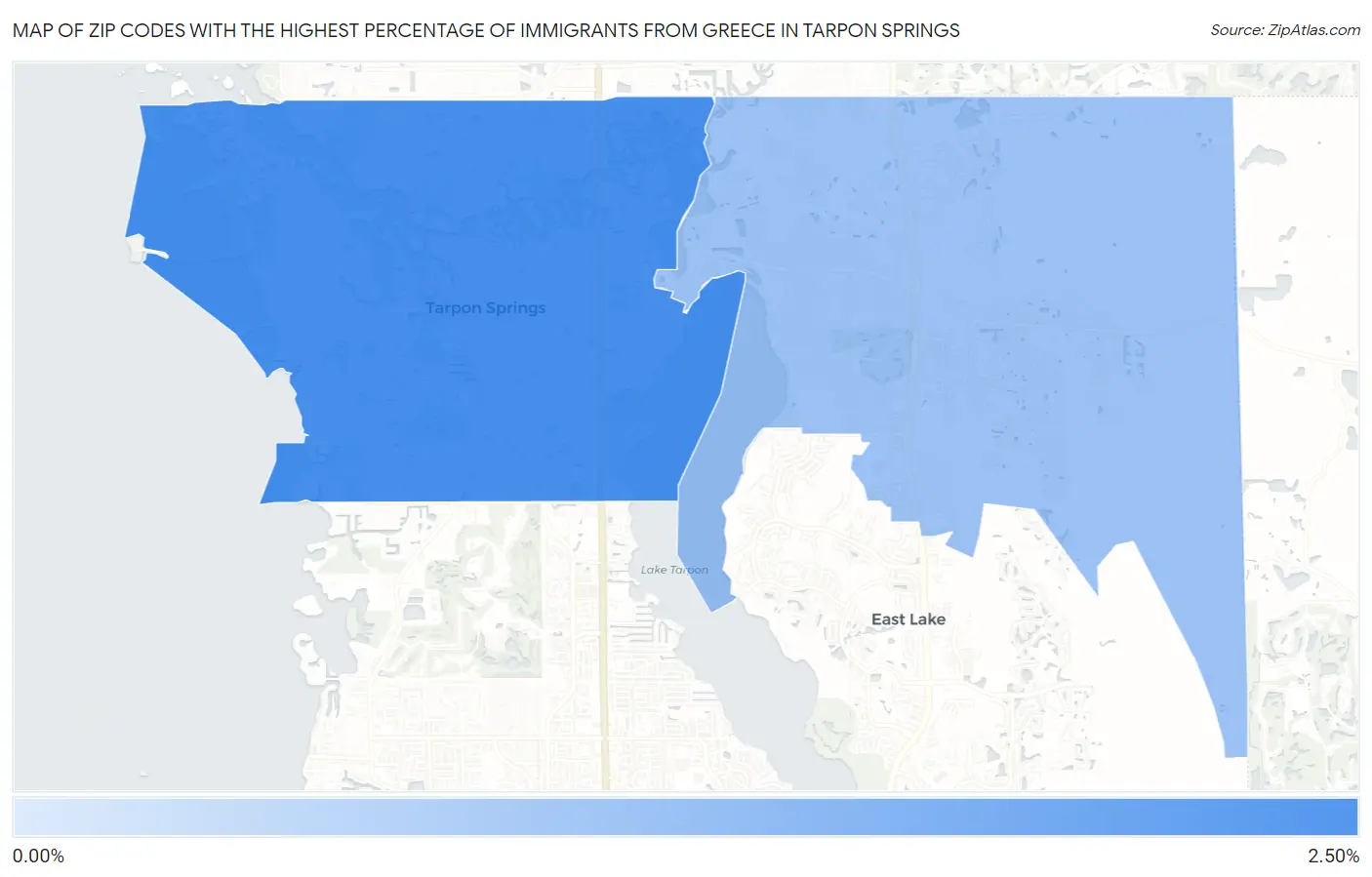 Zip Codes with the Highest Percentage of Immigrants from Greece in Tarpon Springs Map