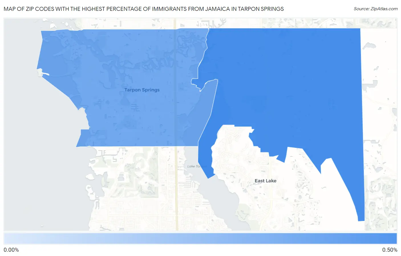 Zip Codes with the Highest Percentage of Immigrants from Jamaica in Tarpon Springs Map
