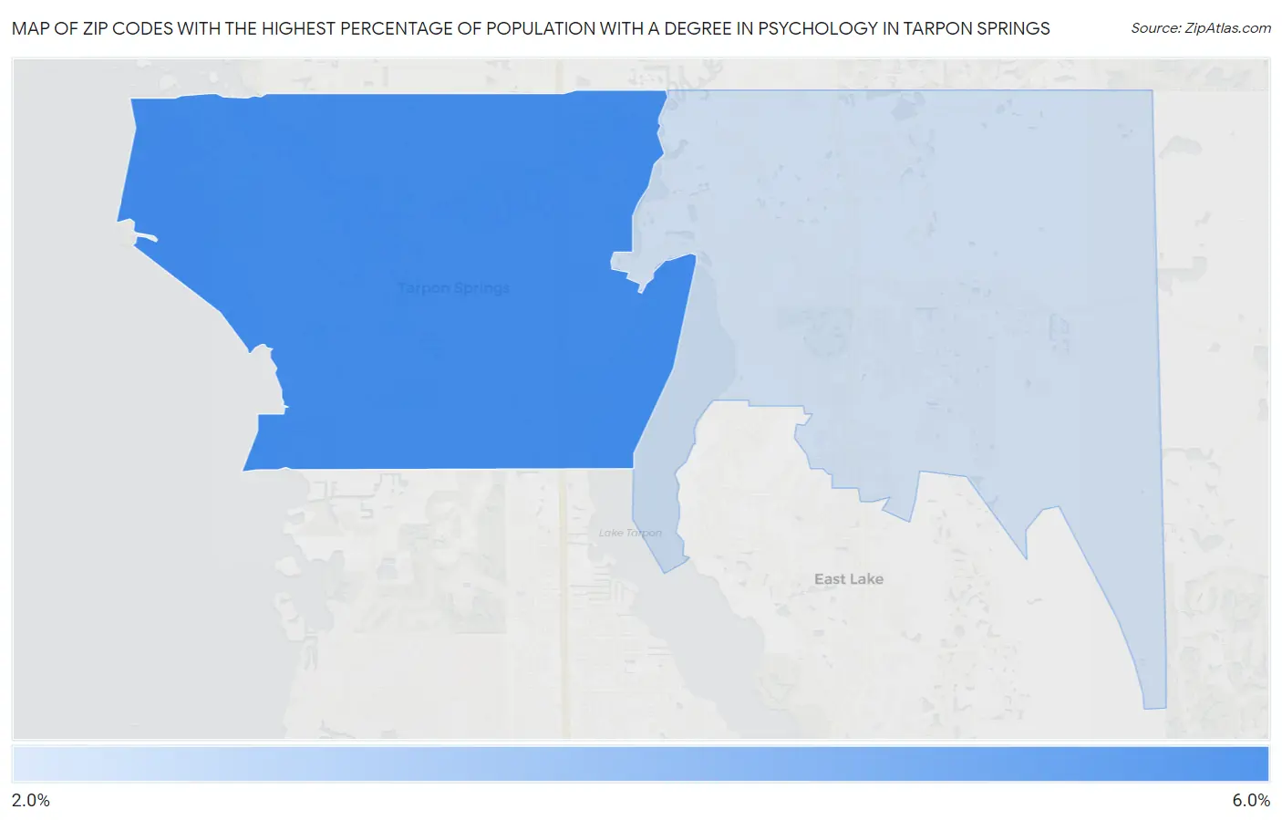 Zip Codes with the Highest Percentage of Population with a Degree in Psychology in Tarpon Springs Map