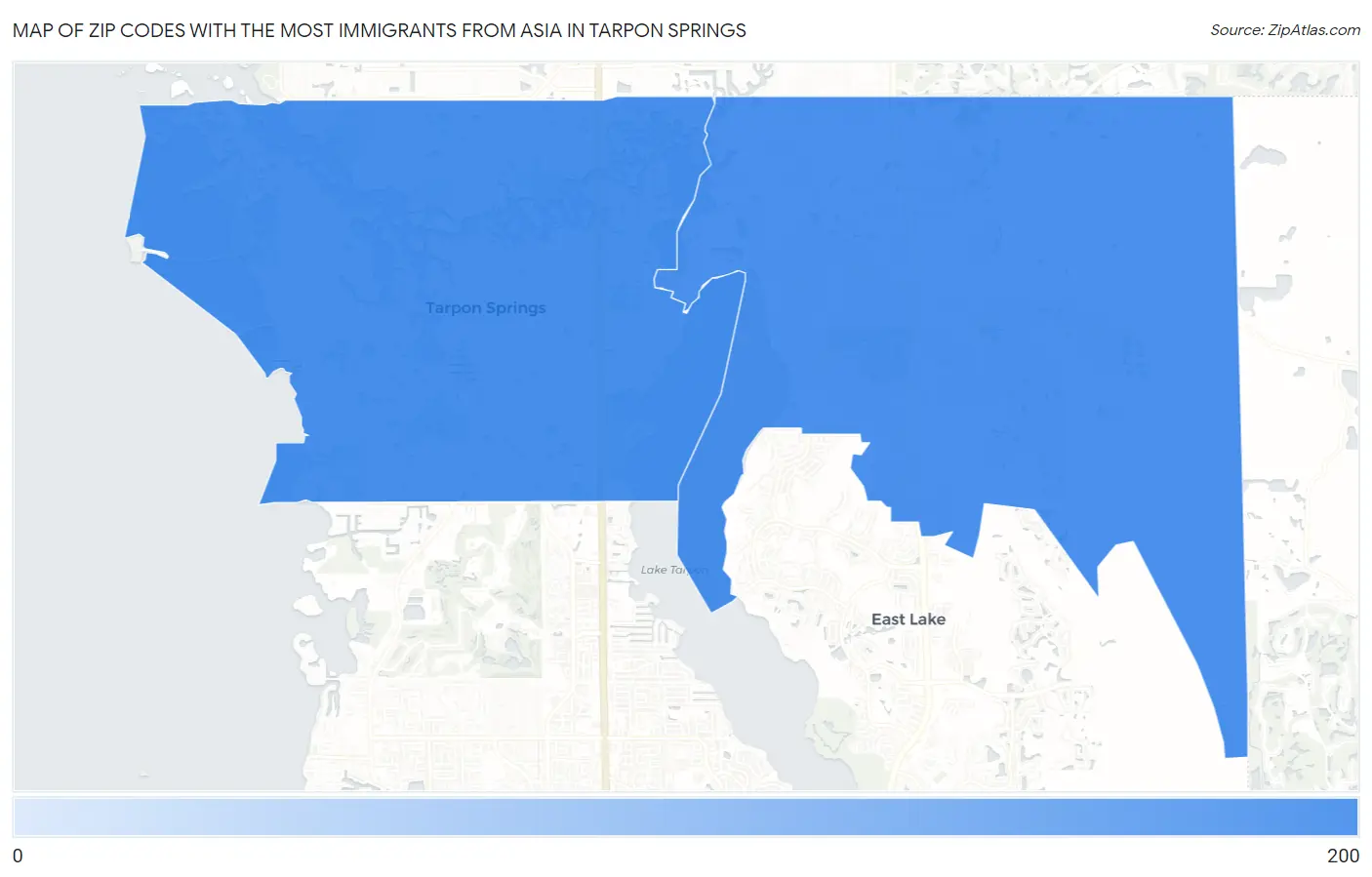 Zip Codes with the Most Immigrants from Asia in Tarpon Springs Map