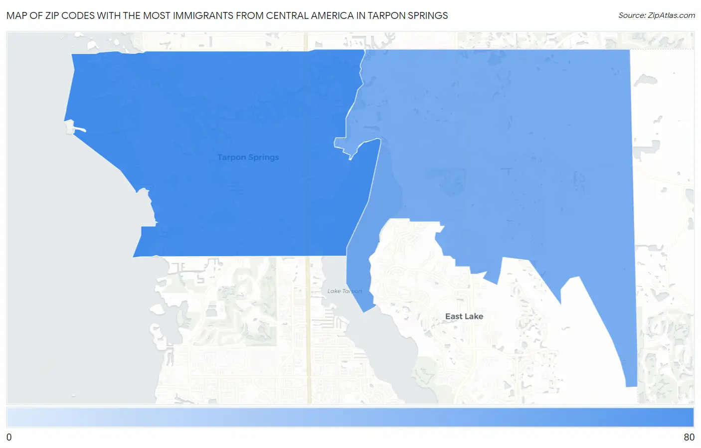 Zip Codes with the Most Immigrants from Central America in Tarpon Springs Map