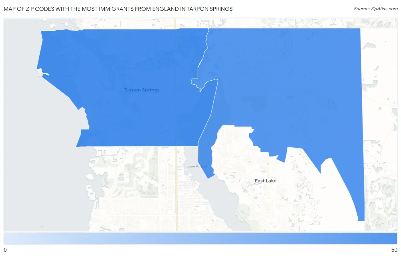 Zip Codes with the Most Immigrants from England in Tarpon Springs Map