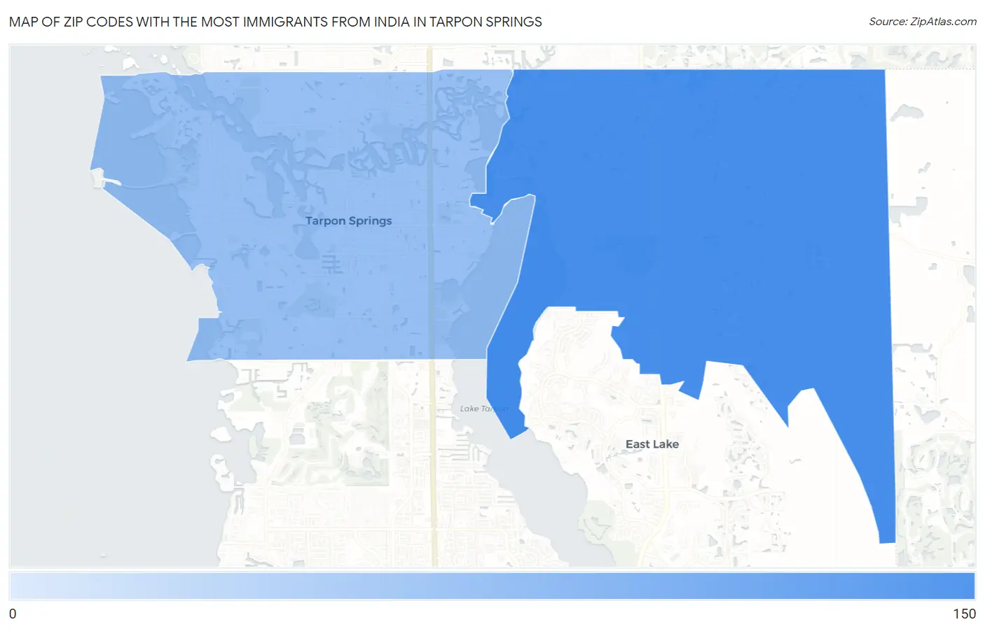 Zip Codes with the Most Immigrants from India in Tarpon Springs Map