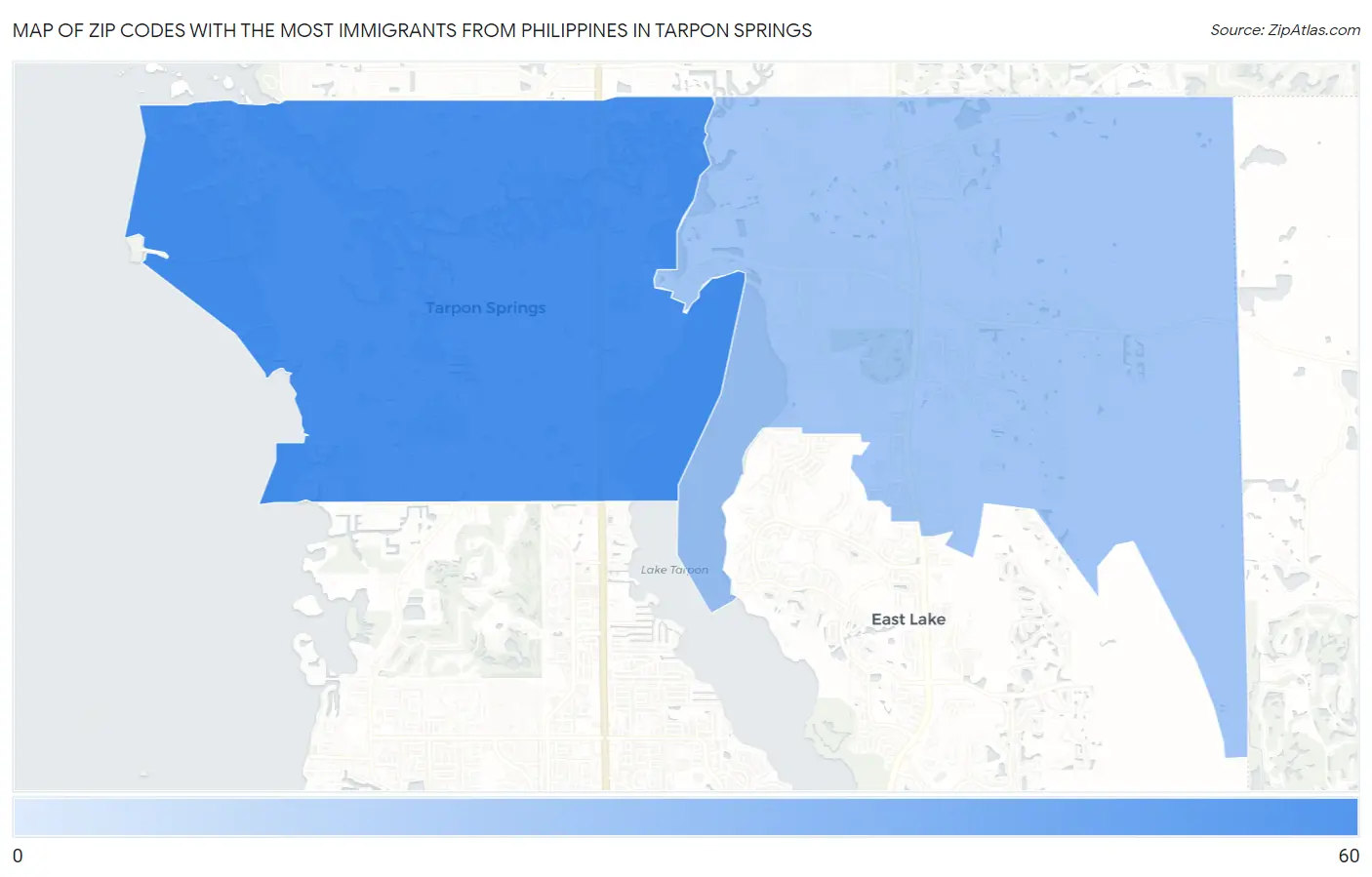 Zip Codes with the Most Immigrants from Philippines in Tarpon Springs Map