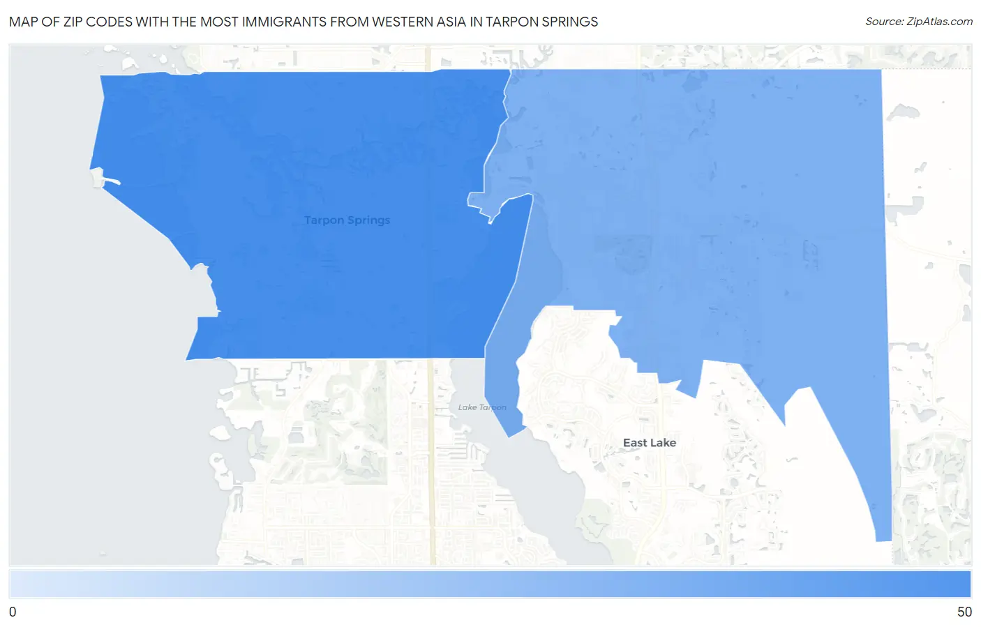 Zip Codes with the Most Immigrants from Western Asia in Tarpon Springs Map