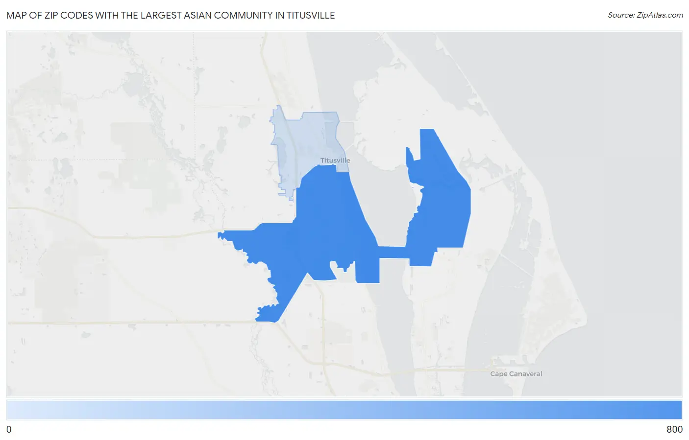 Zip Codes with the Largest Asian Community in Titusville Map