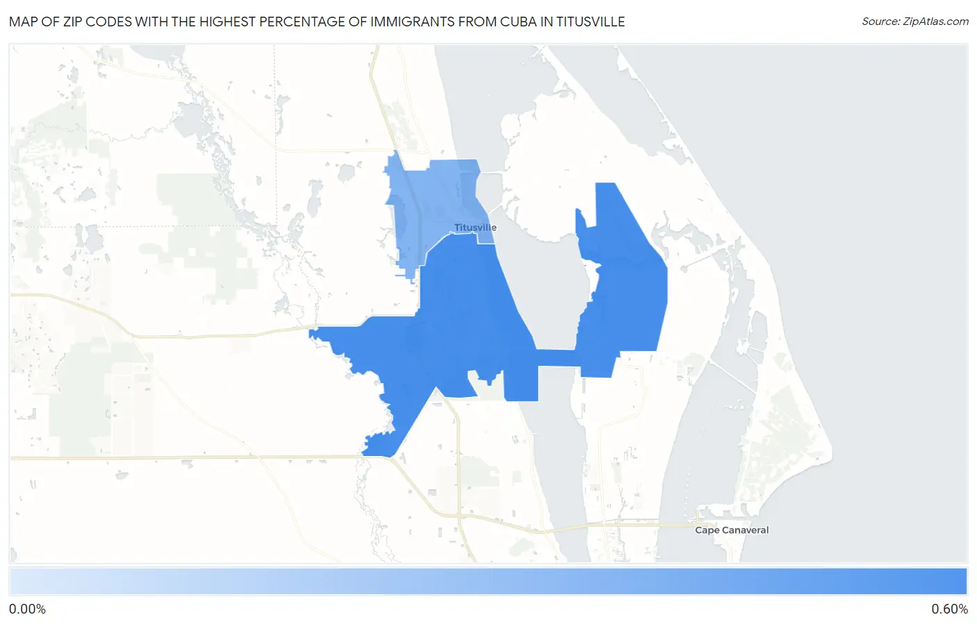 Zip Codes with the Highest Percentage of Immigrants from Cuba in Titusville Map