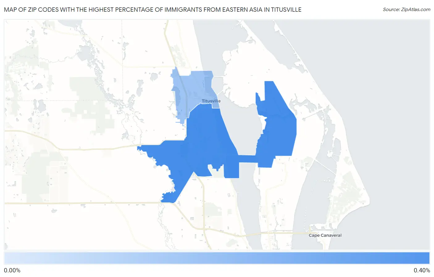 Zip Codes with the Highest Percentage of Immigrants from Eastern Asia in Titusville Map