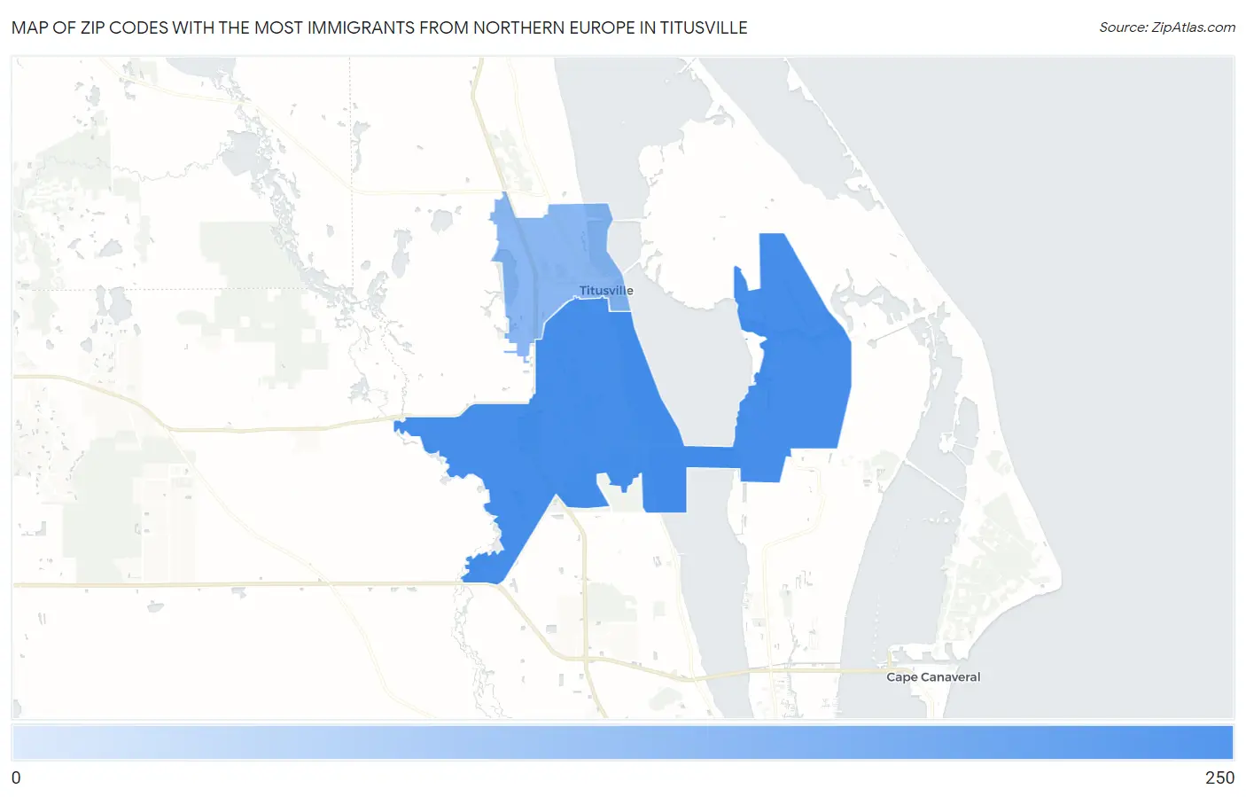 Zip Codes with the Most Immigrants from Northern Europe in Titusville Map