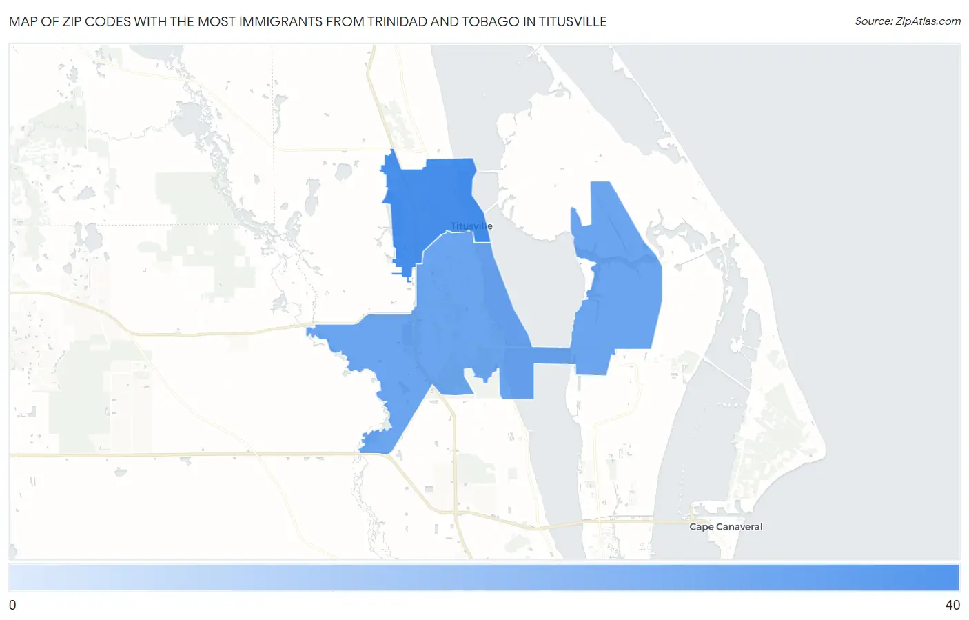 Zip Codes with the Most Immigrants from Trinidad and Tobago in Titusville Map