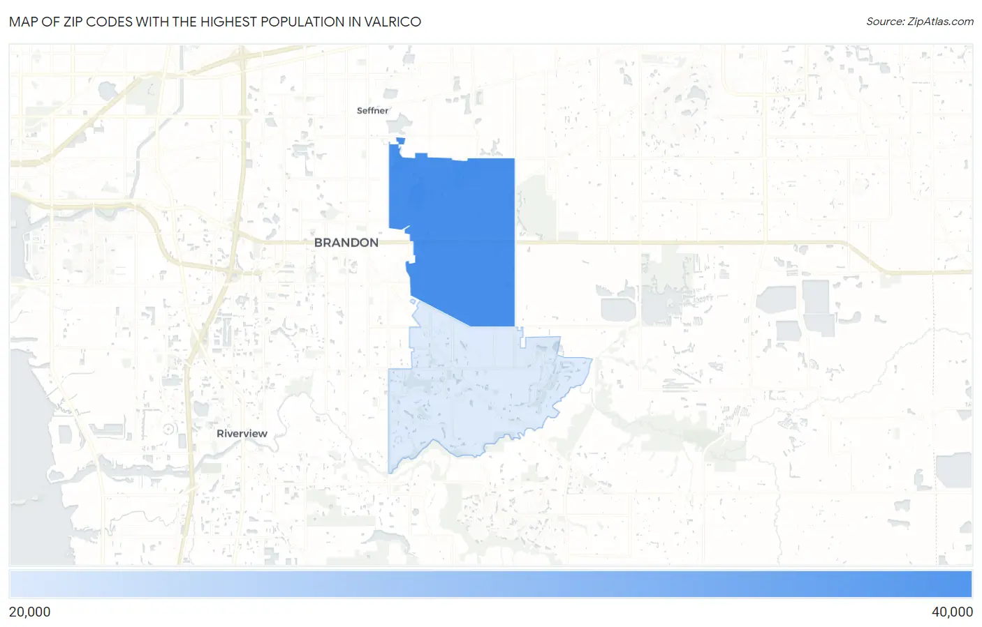Zip Codes with the Highest Population in Valrico Map