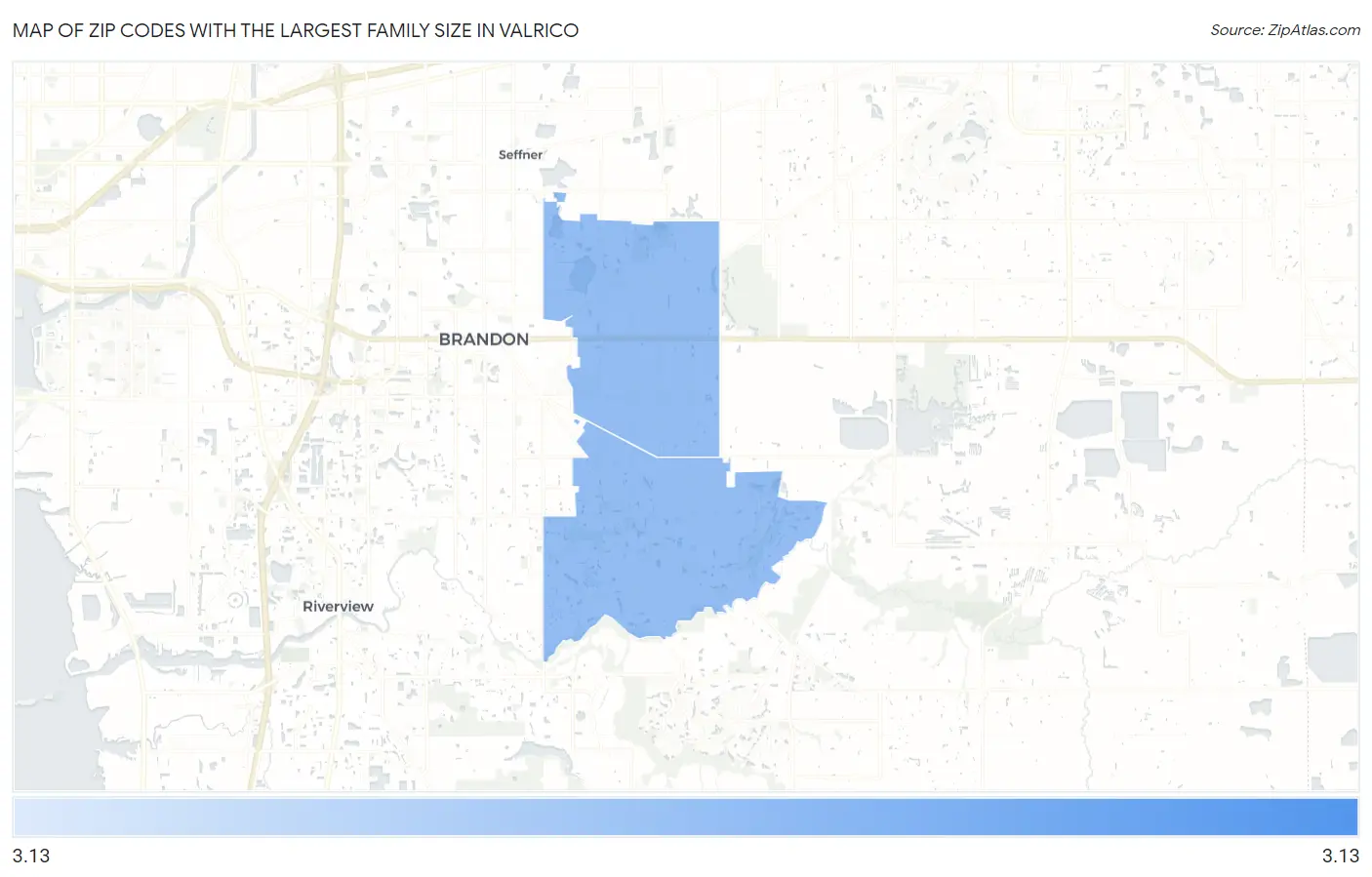 Zip Codes with the Largest Family Size in Valrico Map