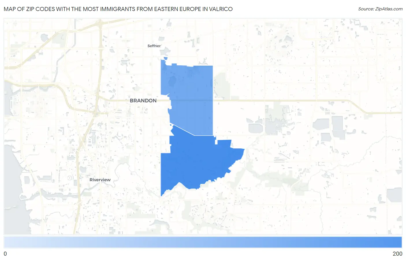 Zip Codes with the Most Immigrants from Eastern Europe in Valrico Map