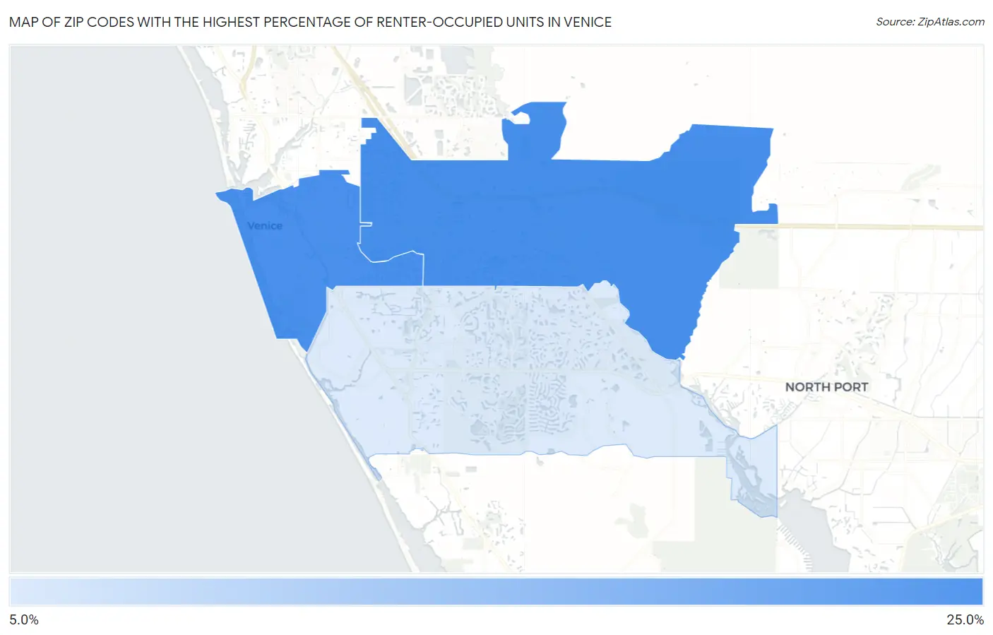Zip Codes with the Highest Percentage of Renter-Occupied Units in Venice Map