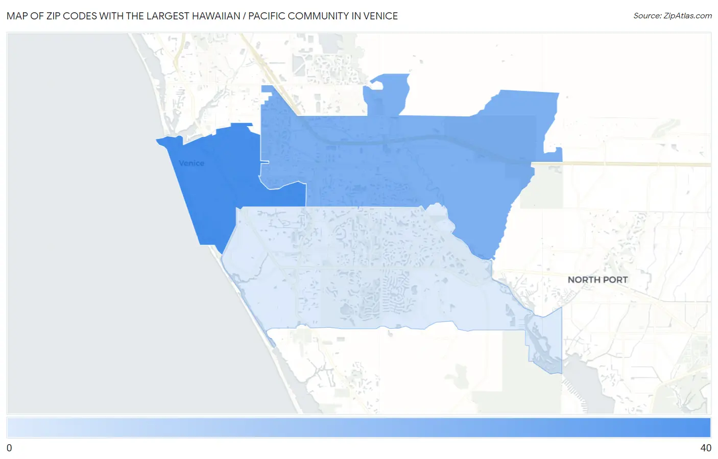 Zip Codes with the Largest Hawaiian / Pacific Community in Venice Map