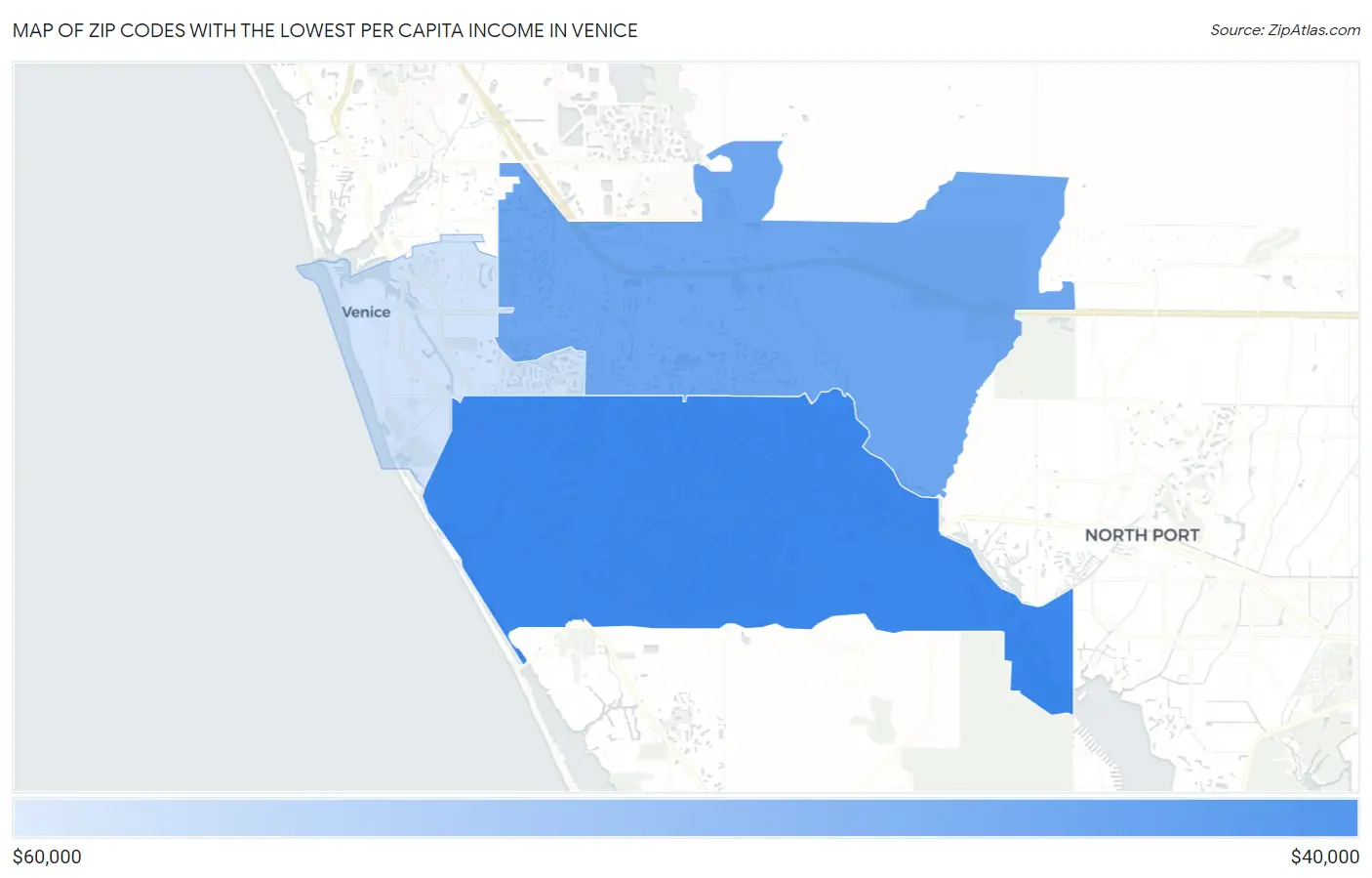 Zip Codes with the Lowest Per Capita Income in Venice Map