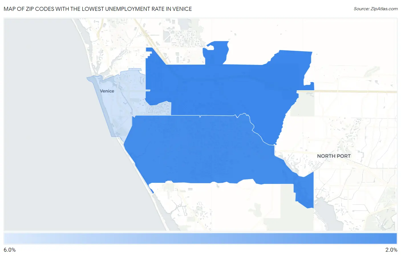 Zip Codes with the Lowest Unemployment Rate in Venice Map