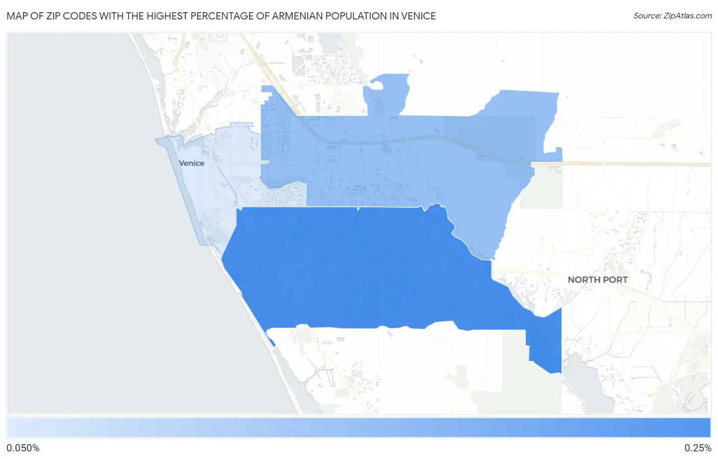 Zip Codes with the Highest Percentage of Armenian Population in Venice Map