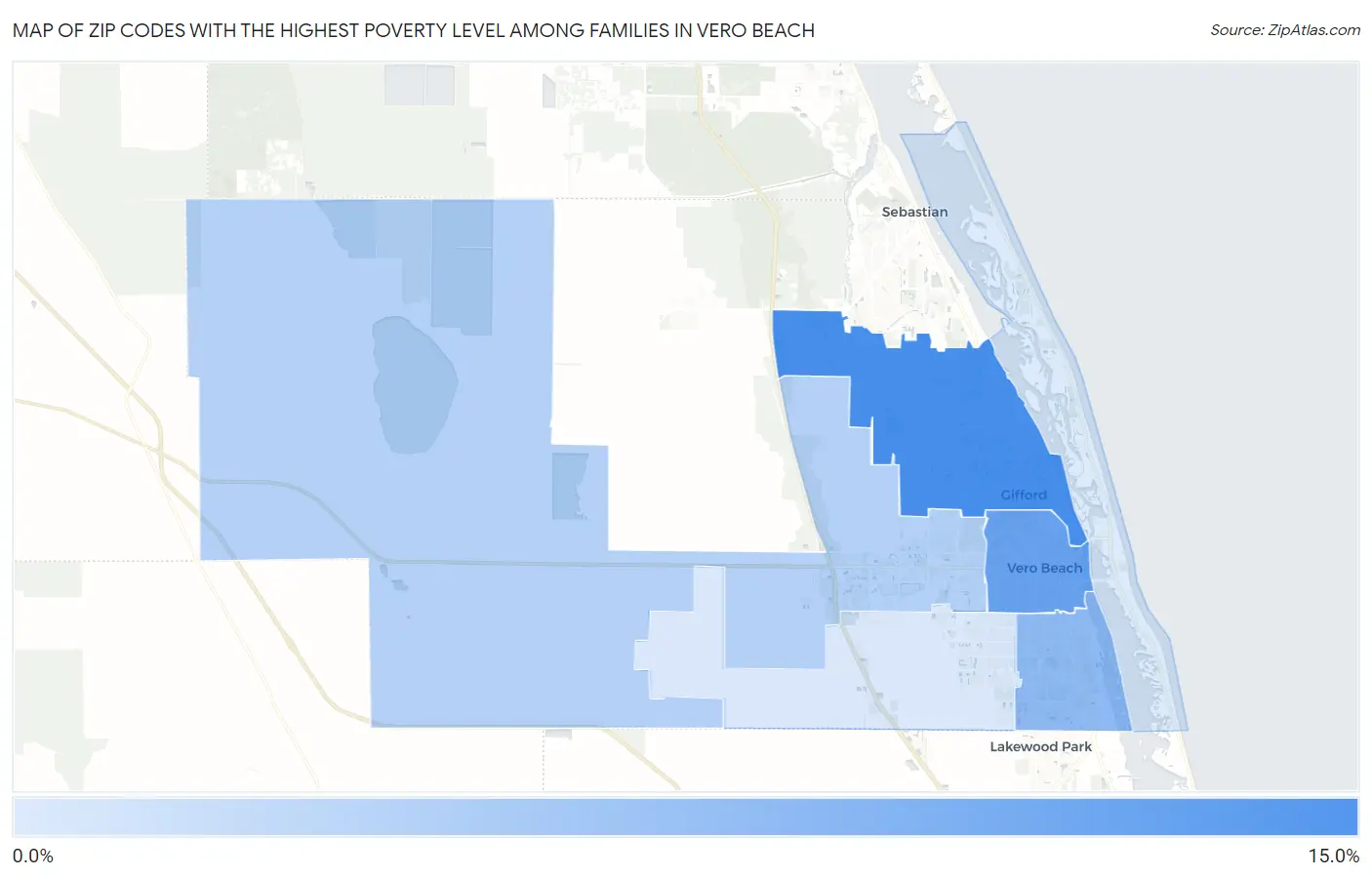 Zip Codes with the Highest Poverty Level Among Families in Vero Beach Map