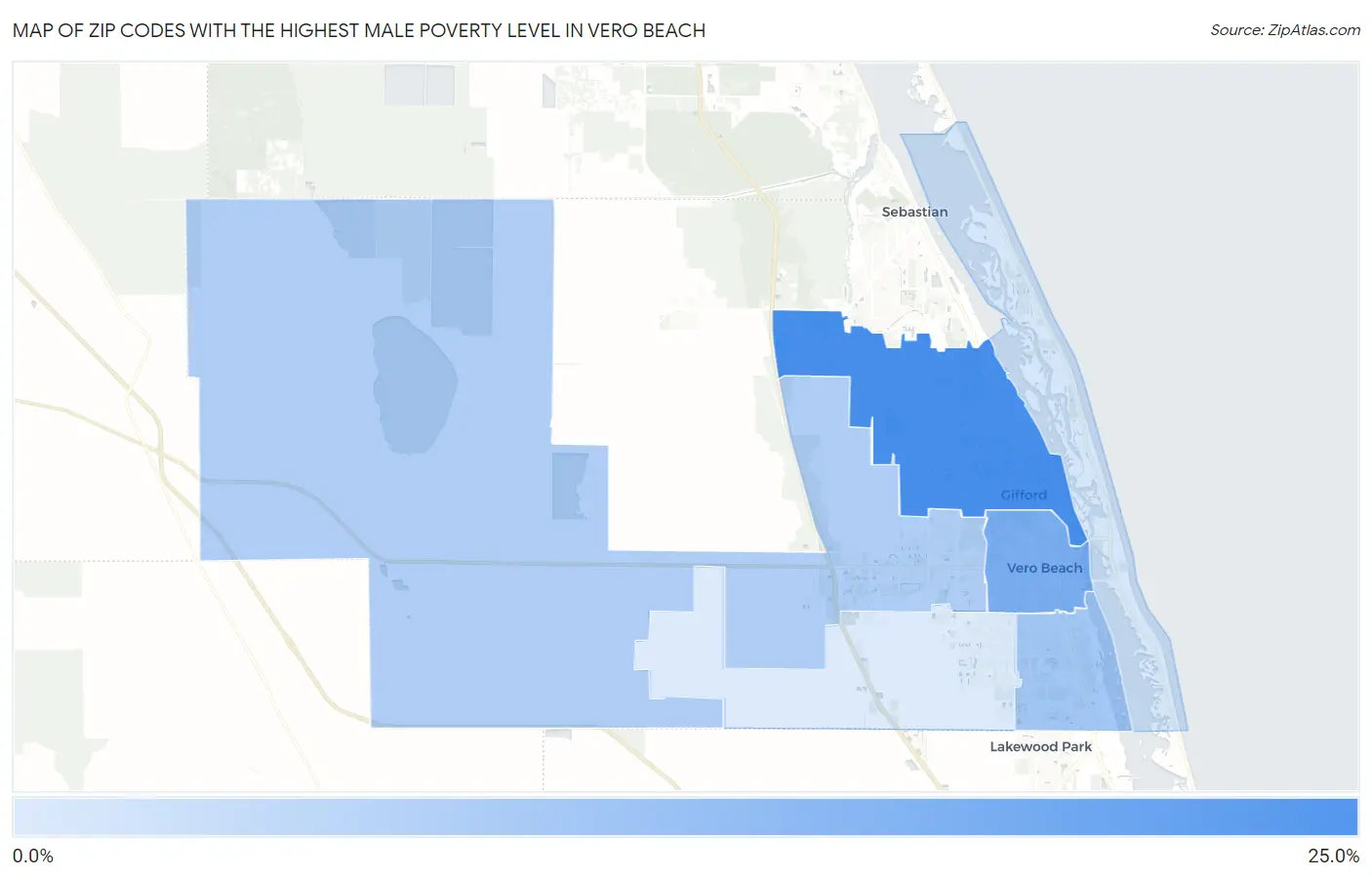 Zip Codes with the Highest Male Poverty Level in Vero Beach Map