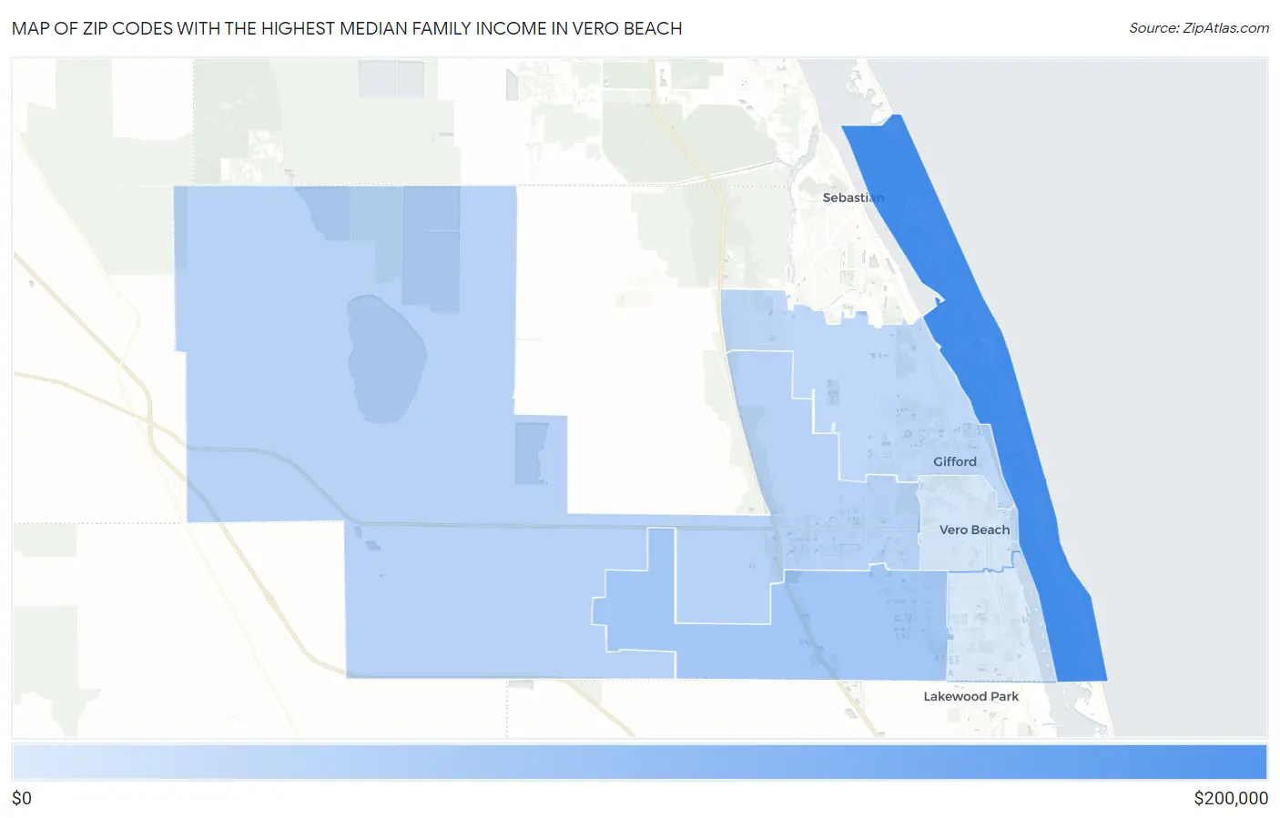 Zip Codes with the Highest Median Family Income in Vero Beach Map