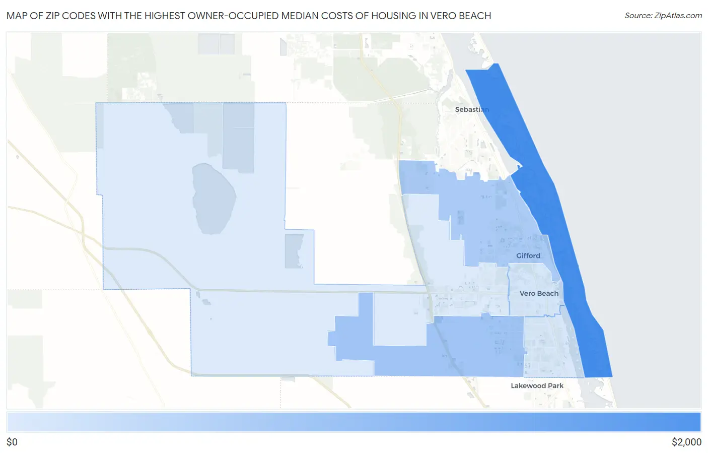 Zip Codes with the Highest Owner-Occupied Median Costs of Housing in Vero Beach Map