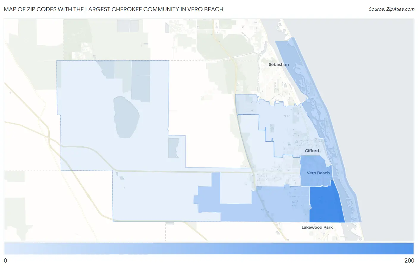 Zip Codes with the Largest Cherokee Community in Vero Beach Map