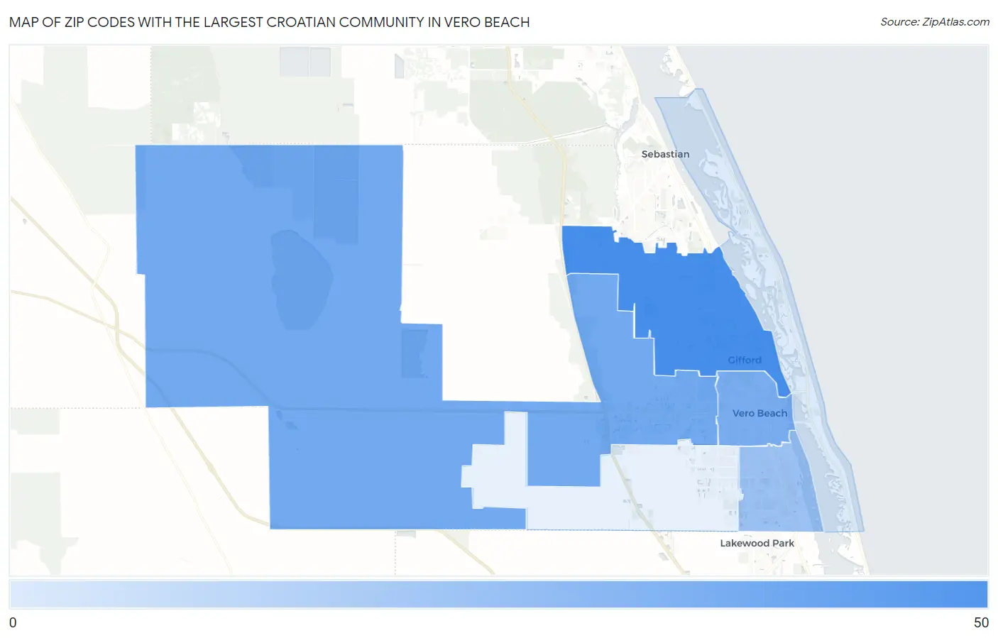 Zip Codes with the Largest Croatian Community in Vero Beach Map