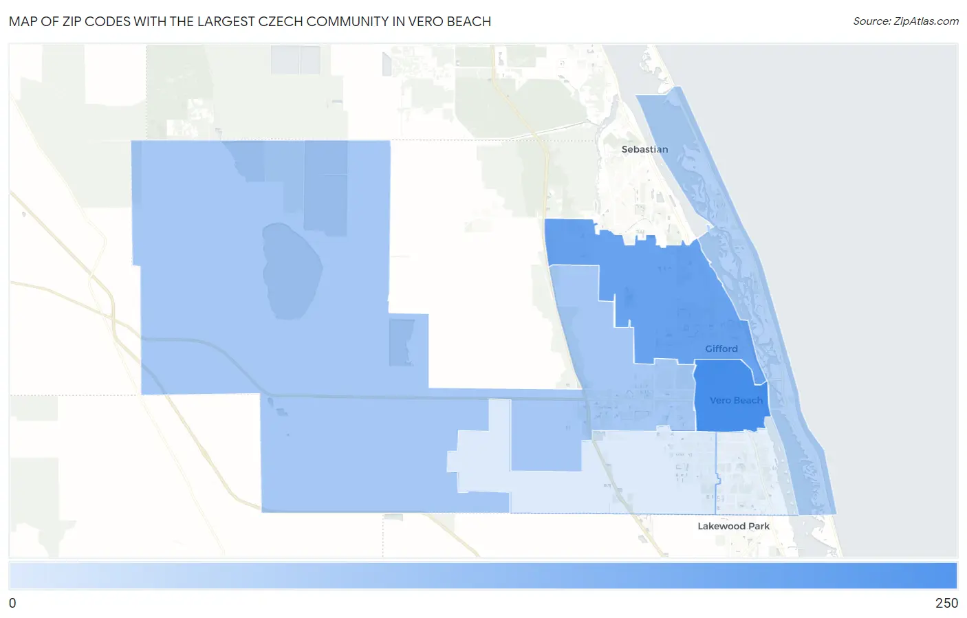 Zip Codes with the Largest Czech Community in Vero Beach Map