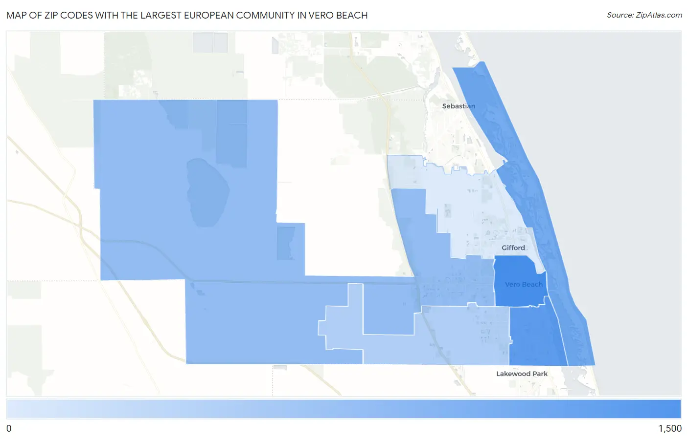 Zip Codes with the Largest European Community in Vero Beach Map