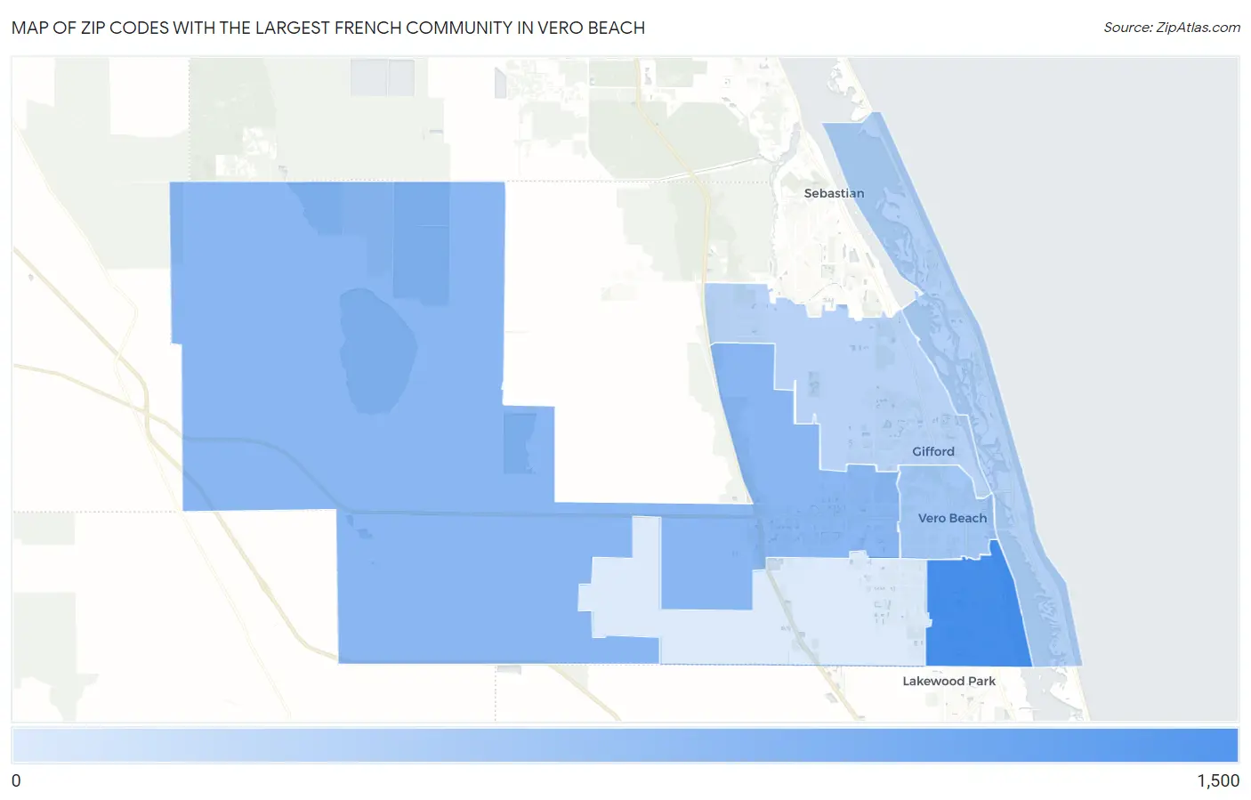 Zip Codes with the Largest French Community in Vero Beach Map