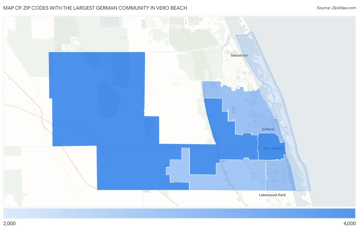 Zip Codes with the Largest German Community in Vero Beach Map