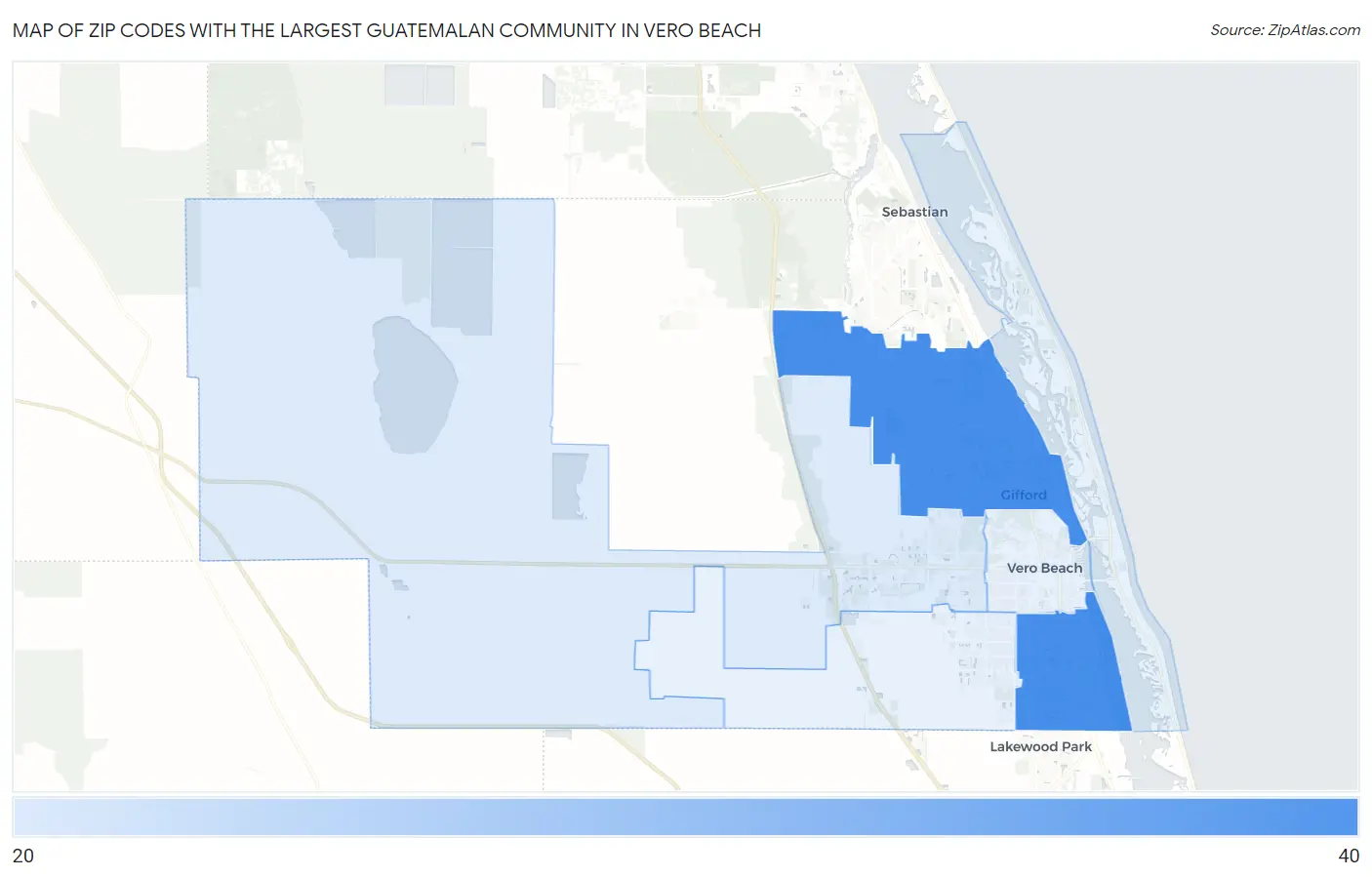 Zip Codes with the Largest Guatemalan Community in Vero Beach Map