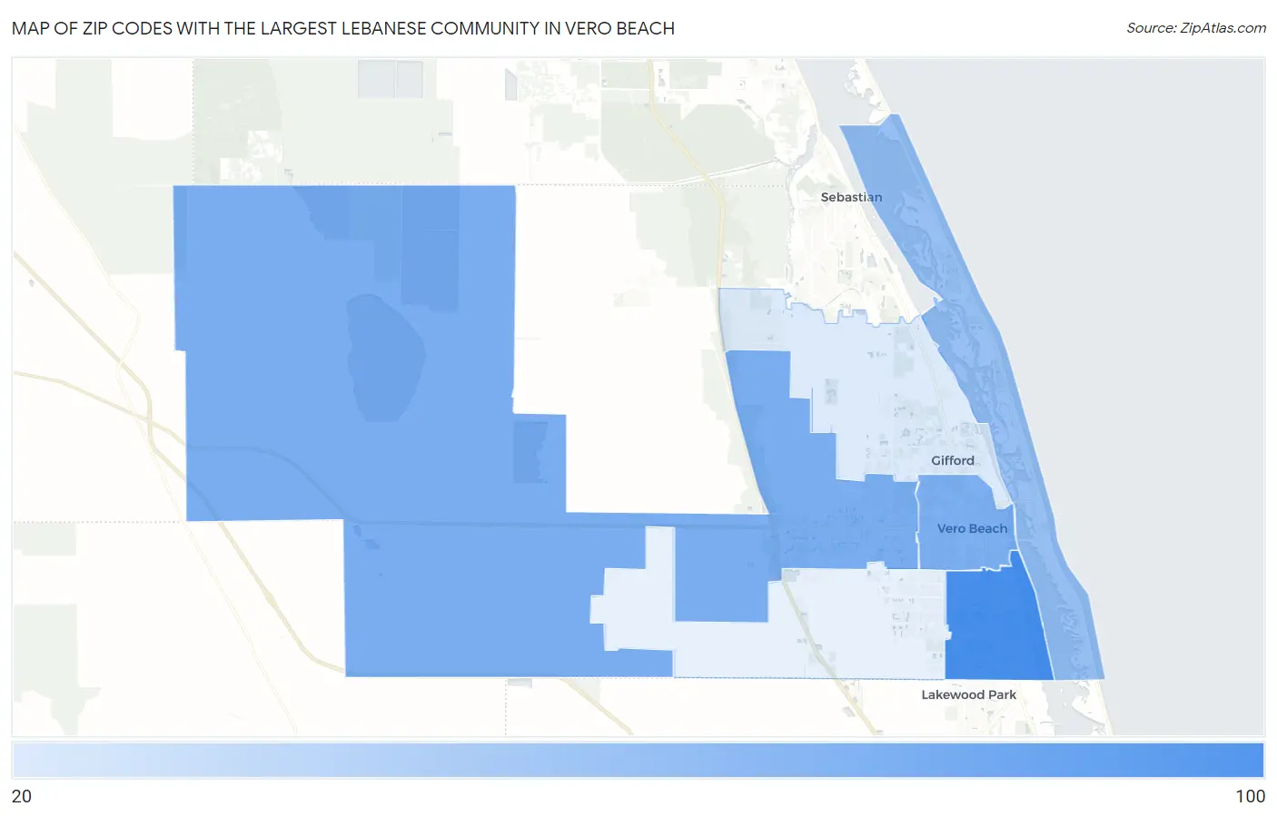 Zip Codes with the Largest Lebanese Community in Vero Beach Map