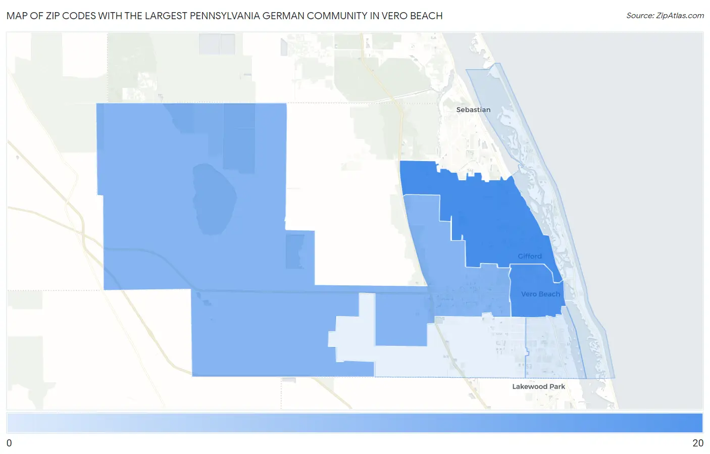 Zip Codes with the Largest Pennsylvania German Community in Vero Beach Map