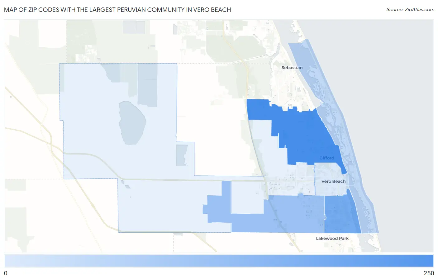 Zip Codes with the Largest Peruvian Community in Vero Beach Map