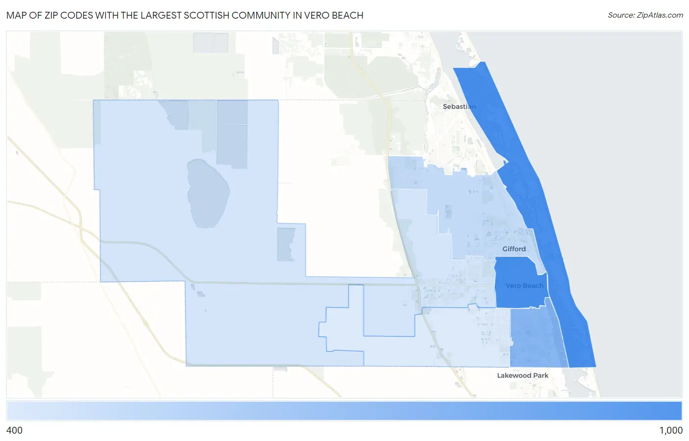 Zip Codes with the Largest Scottish Community in Vero Beach Map