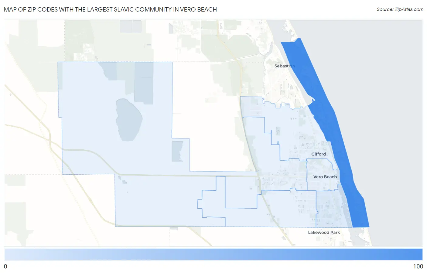 Zip Codes with the Largest Slavic Community in Vero Beach Map