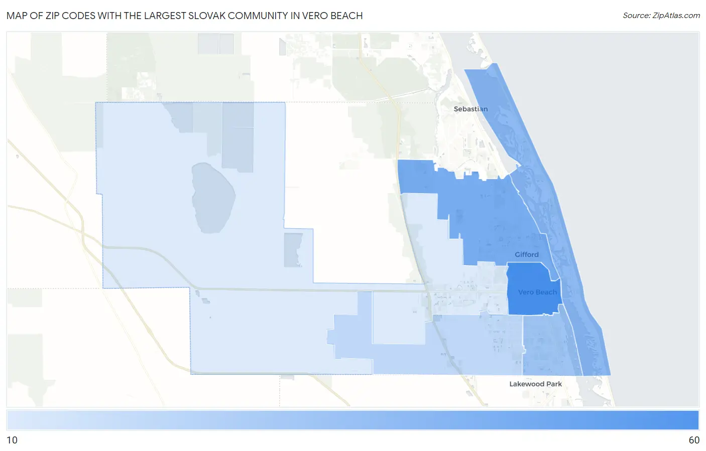 Zip Codes with the Largest Slovak Community in Vero Beach Map