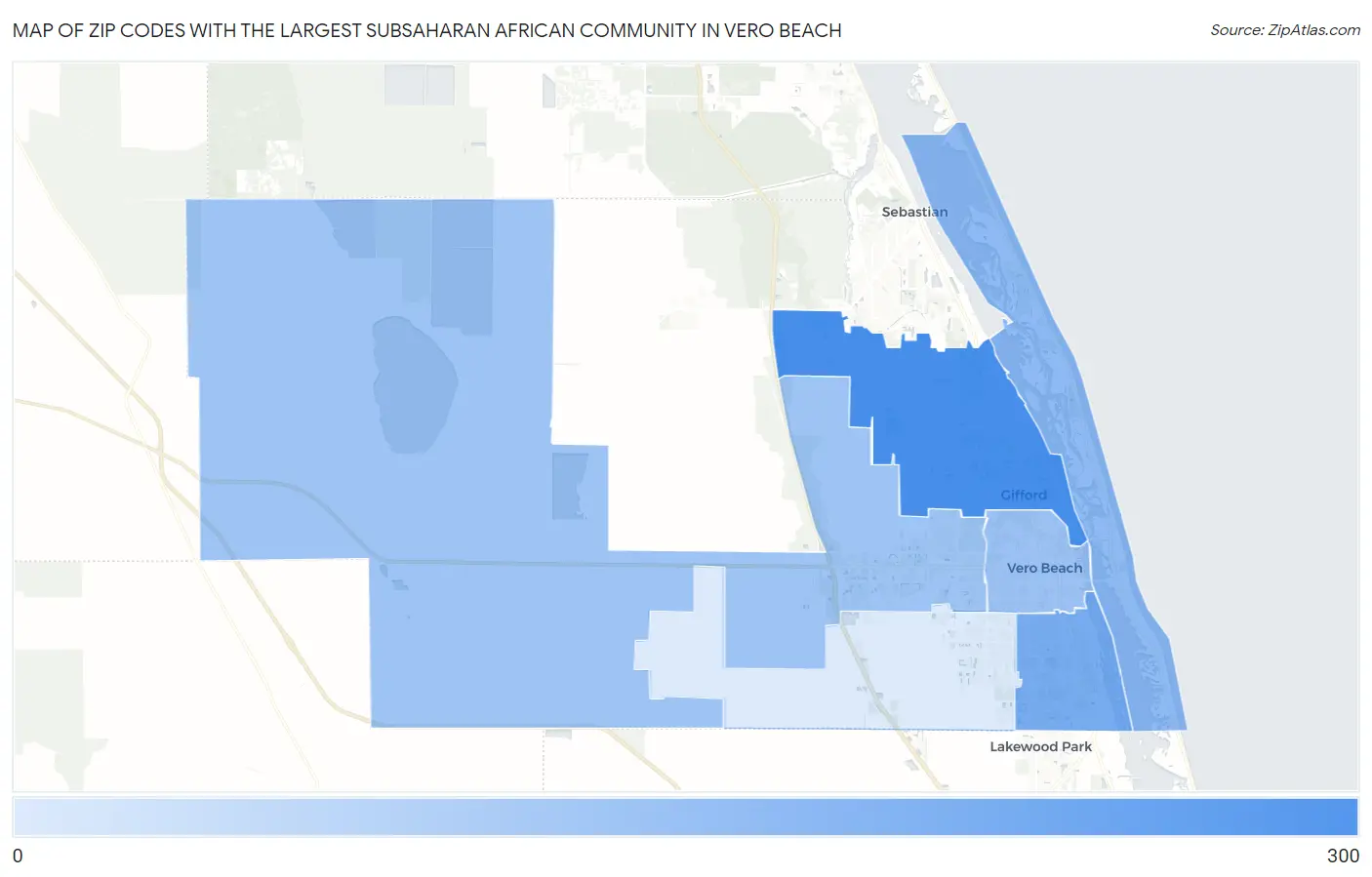 Zip Codes with the Largest Subsaharan African Community in Vero Beach Map
