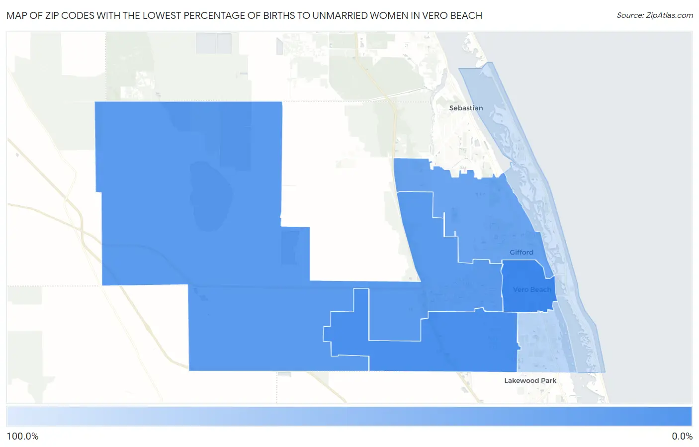 Zip Codes with the Lowest Percentage of Births to Unmarried Women in Vero Beach Map