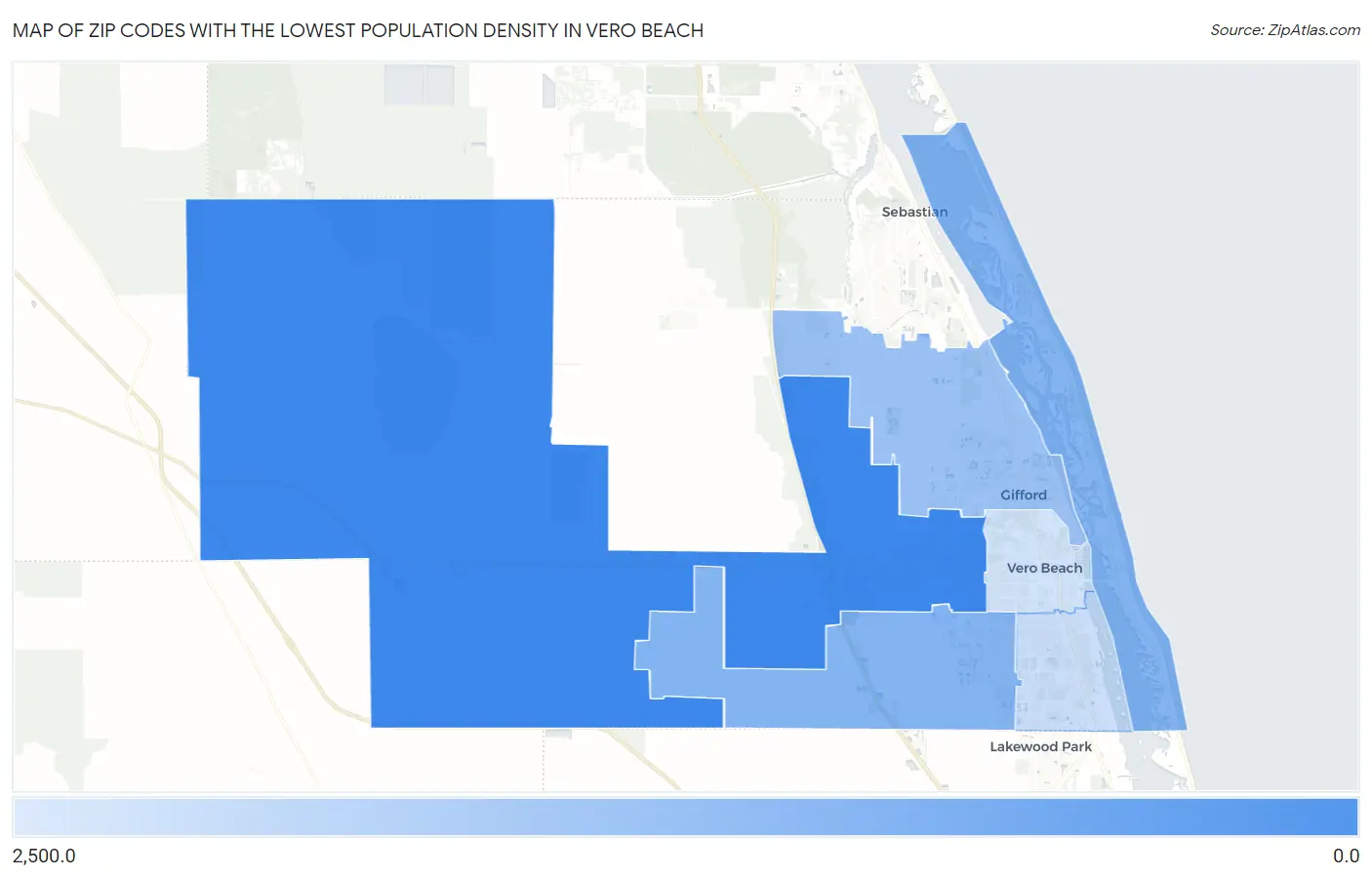 Zip Codes with the Lowest Population Density in Vero Beach Map