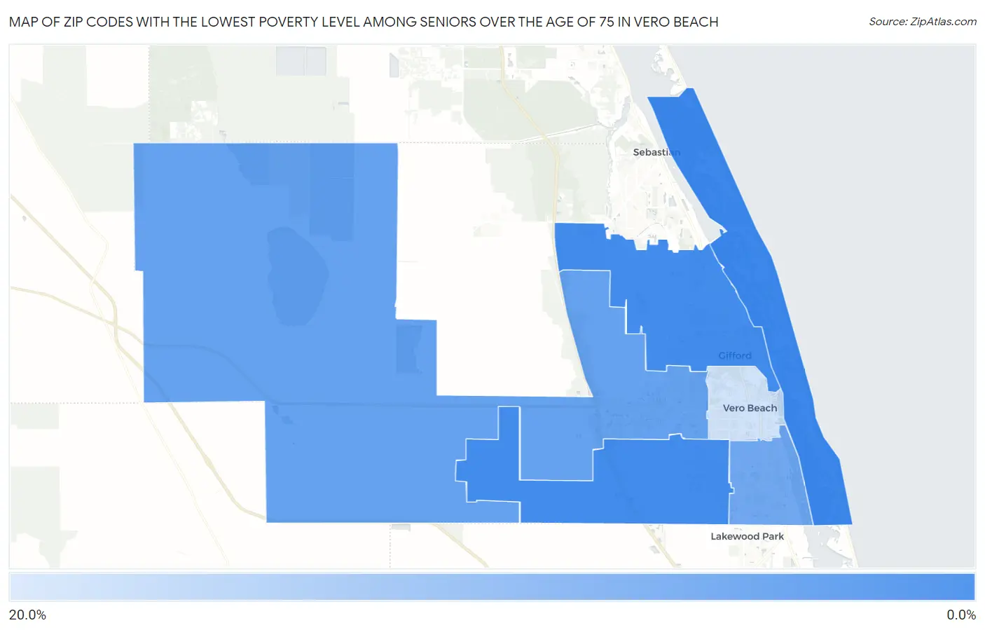 Zip Codes with the Lowest Poverty Level Among Seniors Over the Age of 75 in Vero Beach Map