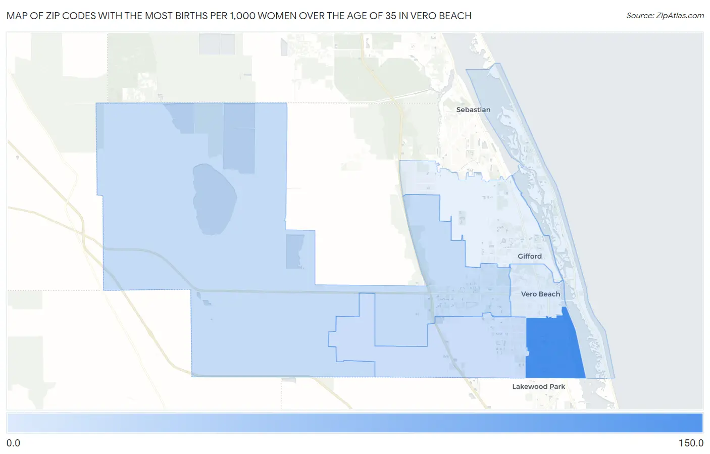 Zip Codes with the Most Births per 1,000 Women Over the Age of 35 in Vero Beach Map